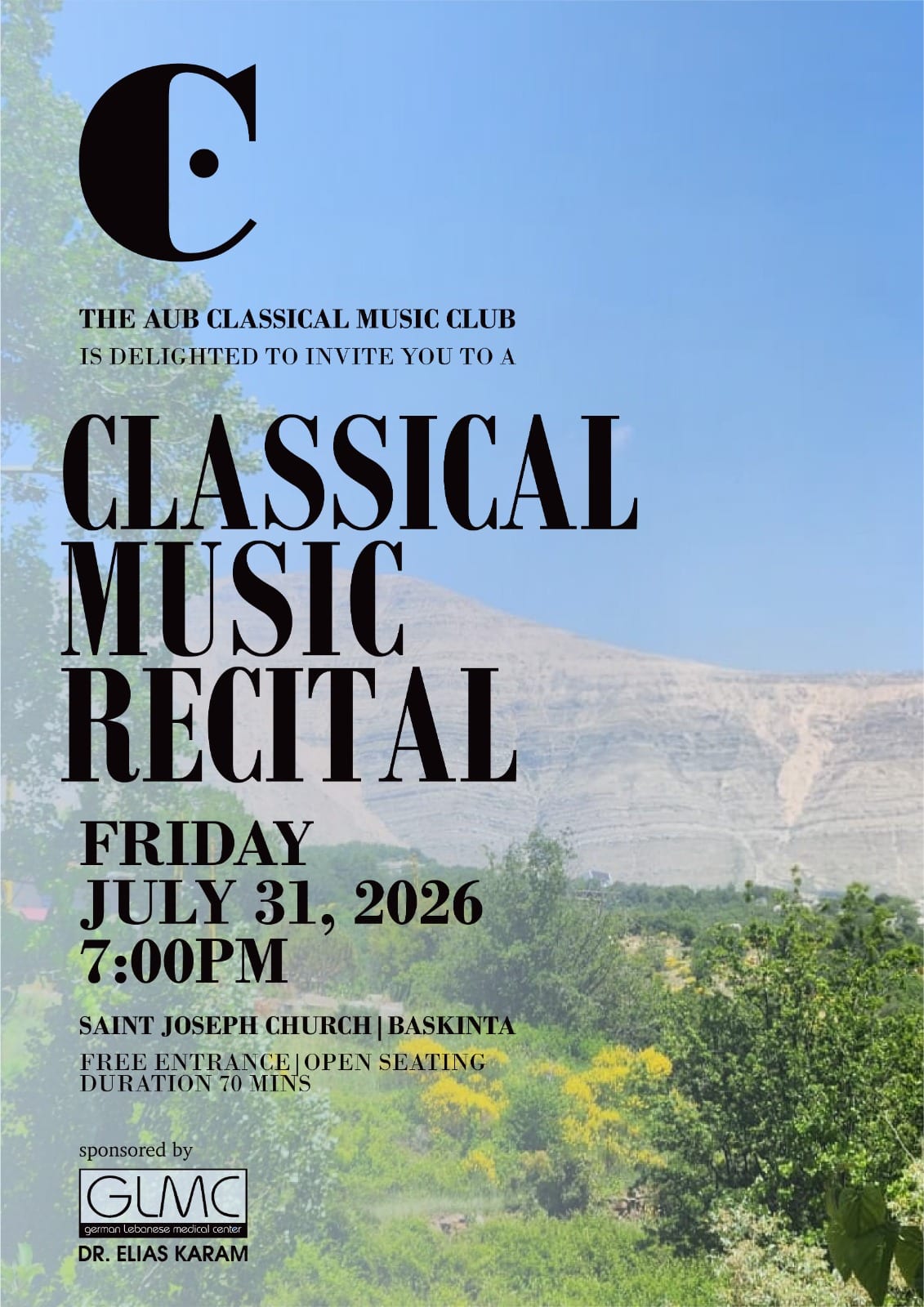 AUB - Classical Music Recital — poster, Saint Joseph Church, Baskinta